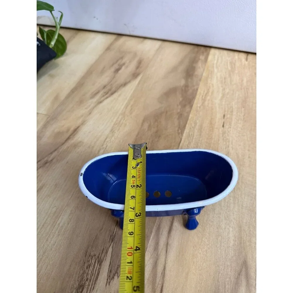 Mini Blue Bathtub Planter or Soap Dish with Drain Holes